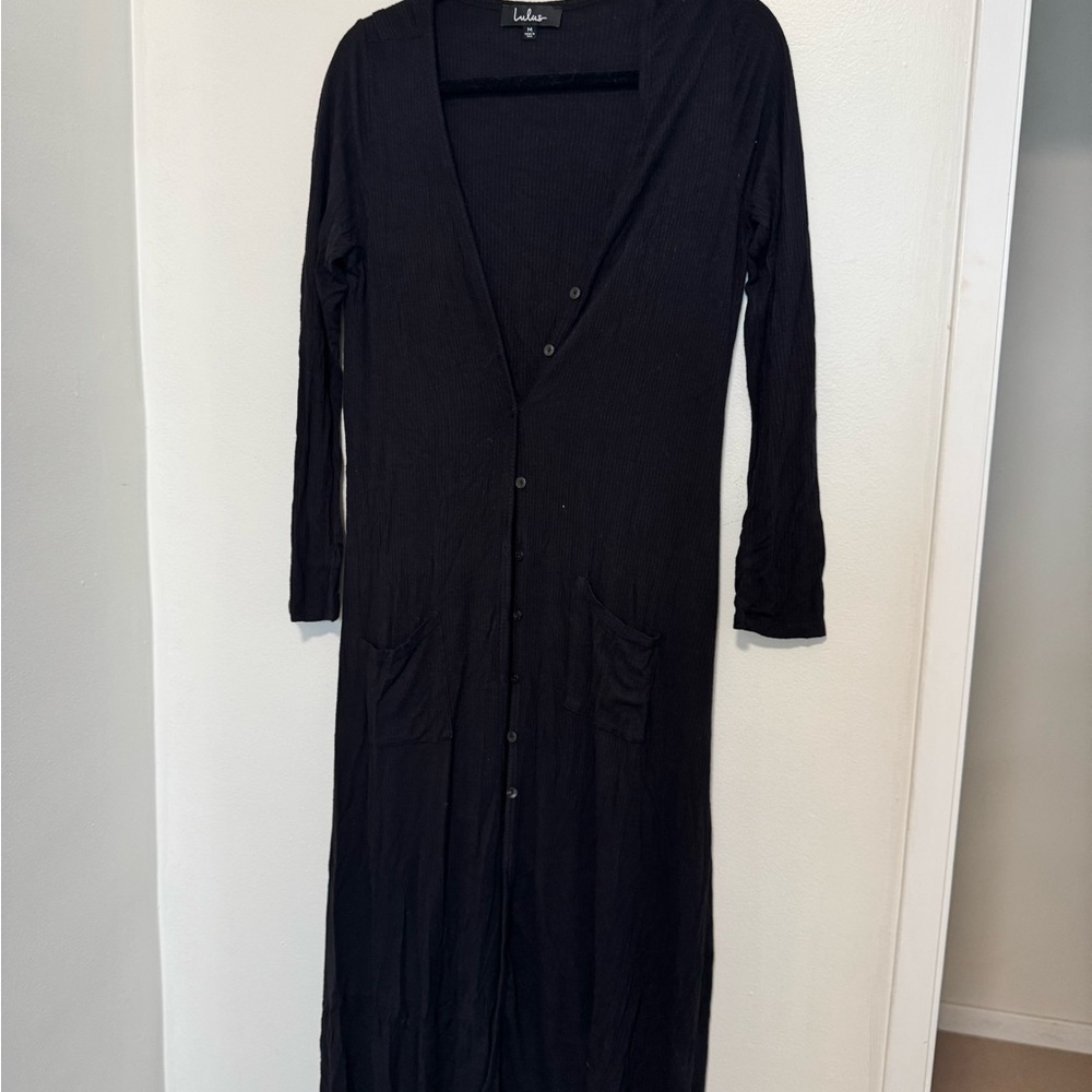 Black Long Cardigan with Pockets